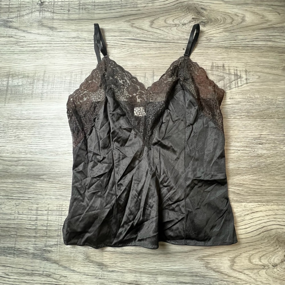 Milco Camisole Women Small Black Lace Trim Vintage Antron III Nylon USA V58